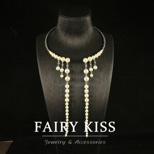 Stunning Pearl Fringe Choker Necklace | Waterfall Statement Collar | Glam